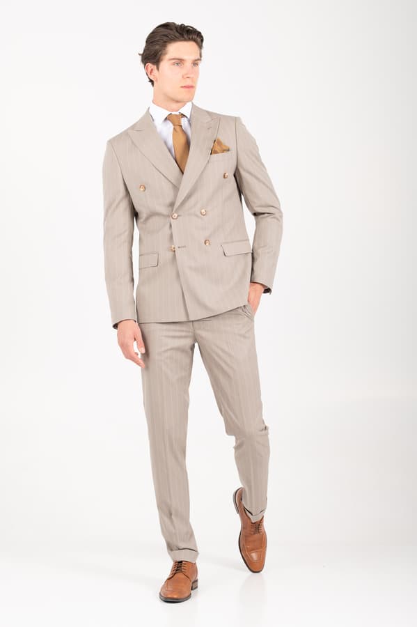 Ανδρικό Ριγέ Κοστούμι Μπεζ Vittorio 10025KING-FANCO