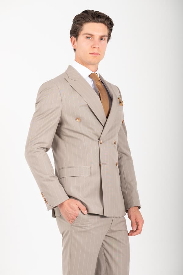 Ανδρικό Ριγέ Κοστούμι Μπεζ Vittorio 10025KING-FANCO