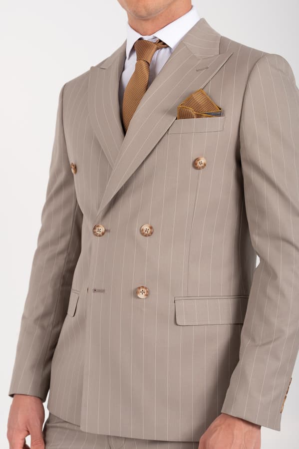 Ανδρικό Ριγέ Κοστούμι Μπεζ Vittorio 10025KING-FANCO