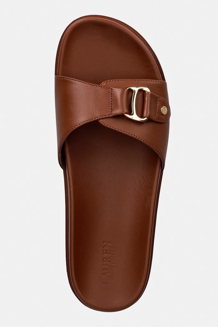 Γυναικείες Δερμάτινες Tasha Παντόφλες Καφέ Ralph Lauren 802982883001-TAN