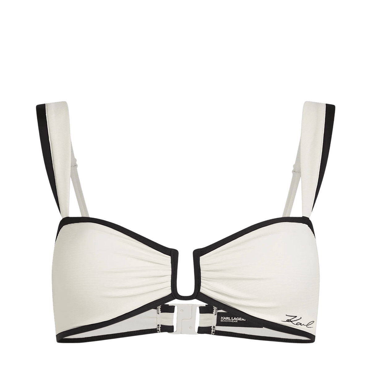 KARL LAGERFELD ΜΑΓΙΩ BIKINI TOP SIGNATURE BANDEAU LOGO ΕΚΡΟΥ-ΜΑΥΡΟ