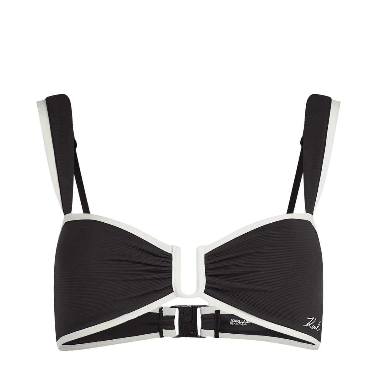 KARL LAGERFELD ΜΑΓΙΩ BIKINI TOP SIGNATURE BANDEAU LOGO ΕΚΡΟΥ-ΜΑΥΡΟ