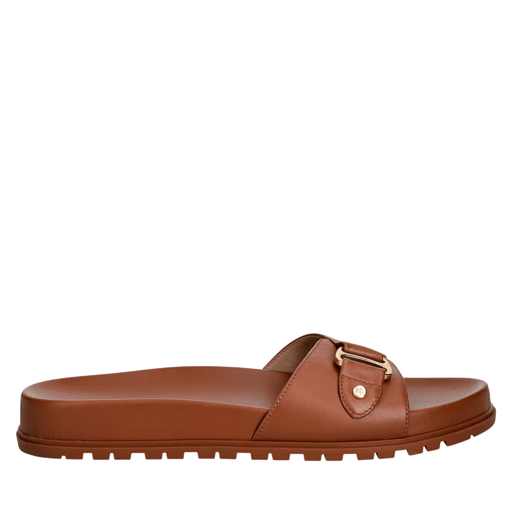 Γυναικείες Δερμάτινες Tasha Παντόφλες Καφέ Ralph Lauren 802982883001-TAN