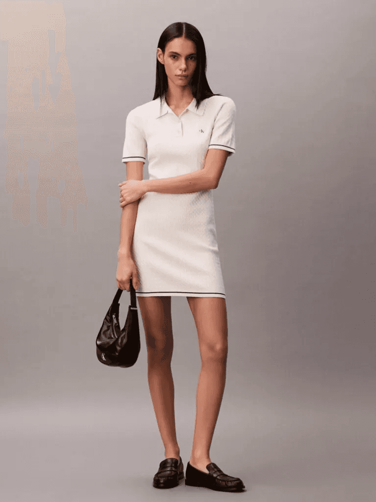 Γυναικείο Κοντομάνικο Polo Φόρεμα Εκρού Calvin Klein LV047F323G-YAS