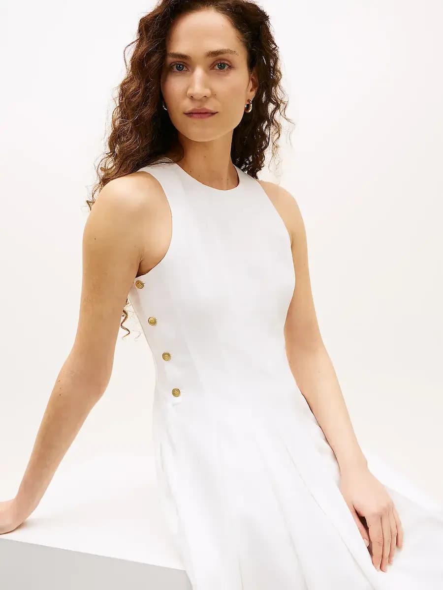 Γυναικείο Αμάνικο Φόρεμα Λευκό Tommy Hilfiger WW0WW49055-YCF