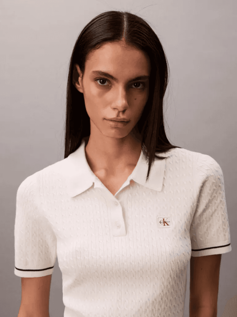 Γυναικείο Κοντομάνικο Polo Φόρεμα Εκρού Calvin Klein LV047F323G-YAS