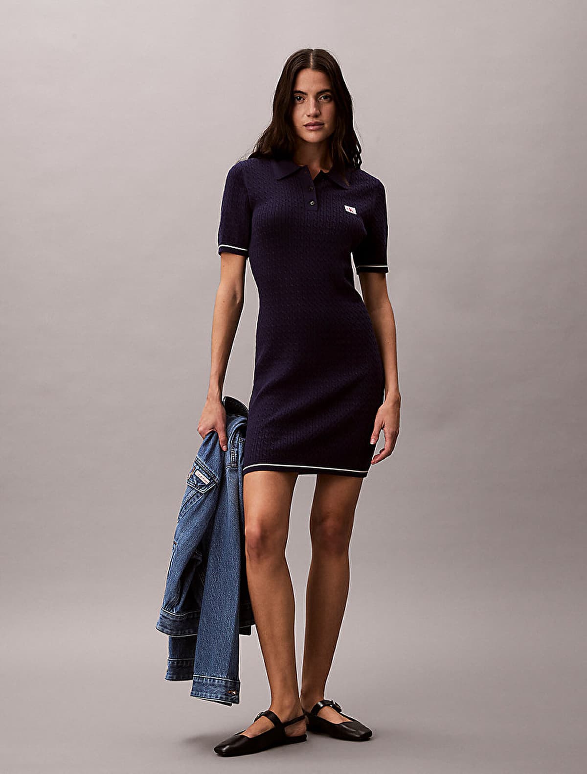 Γυναικείο Κοντομάνικο Polo Φόρεμα Navy Μπλε Calvin Klein LV047F323G-9EI