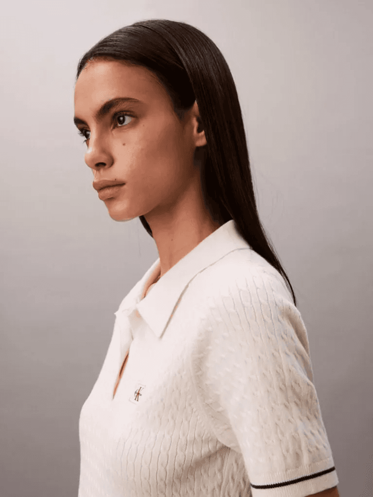 Γυναικείο Κοντομάνικο Polo Φόρεμα Εκρού Calvin Klein LV047F323G-YAS