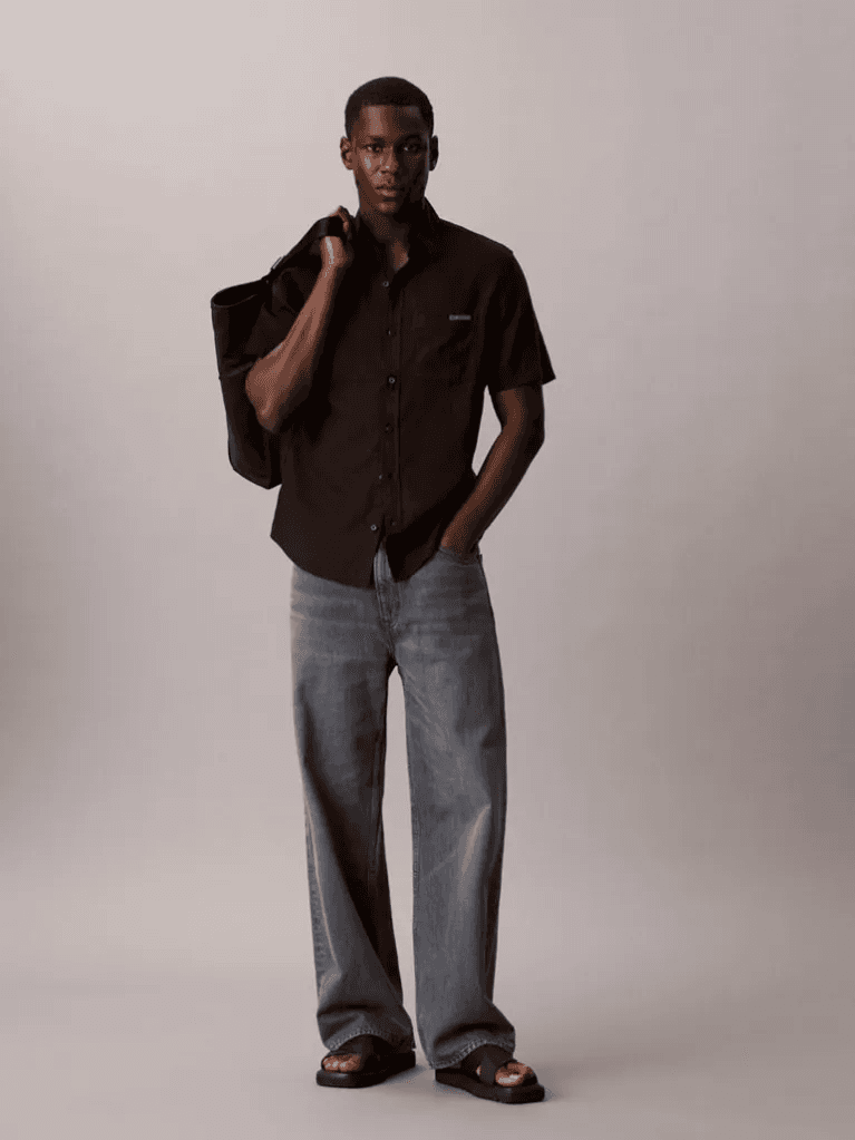 Ανδρικό Λινό Κοντομάνικο Πουκάμισο Μαύρο Calvin Klein LV04RF120G-UB1