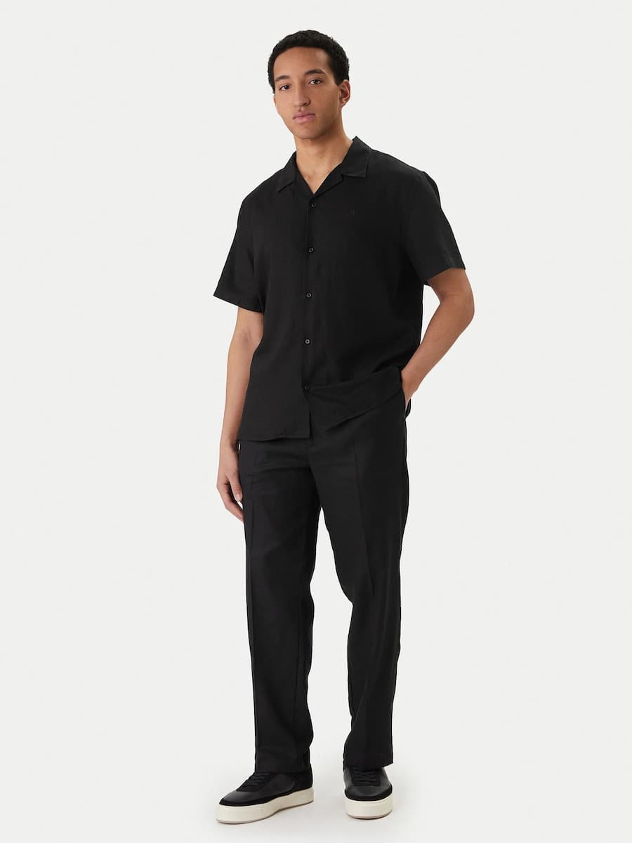 Ανδρικό Λινό Παντελόνι Μαύρο Calvin Klein LV04LF619G-UB1