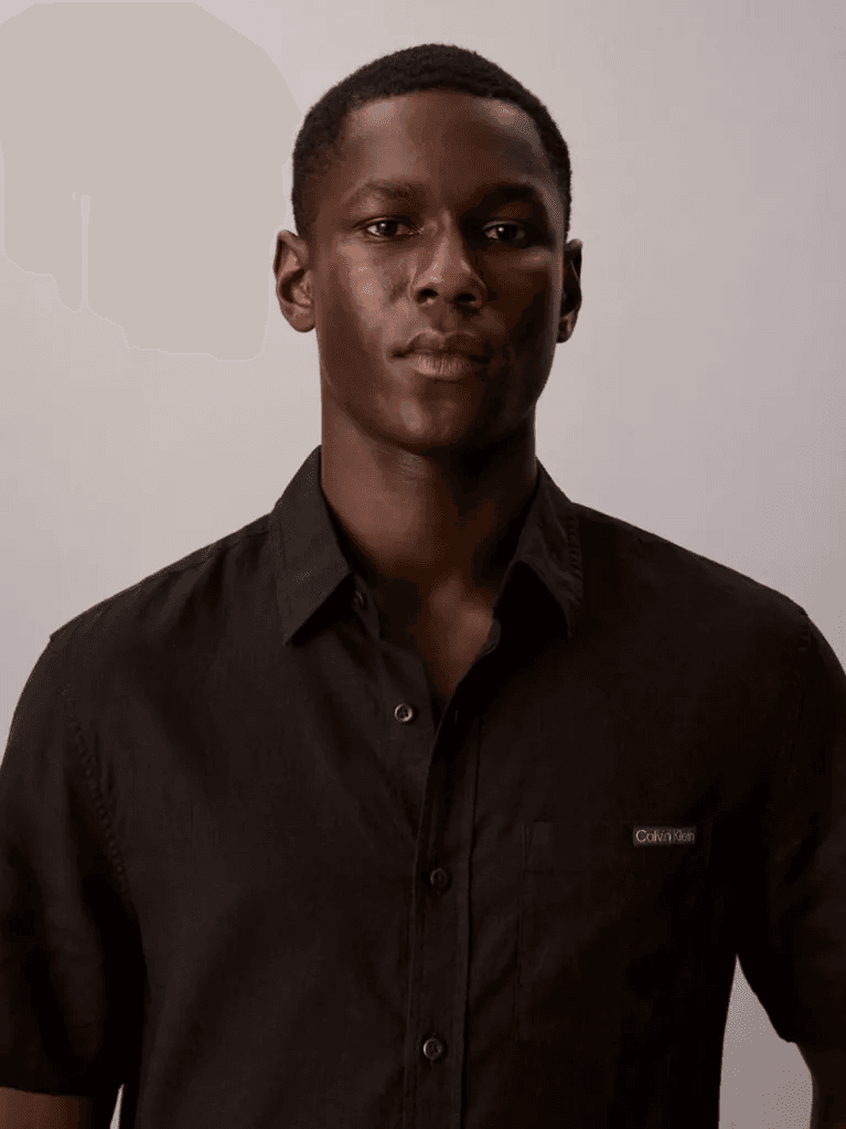 Ανδρικό Λινό Κοντομάνικο Πουκάμισο Μαύρο Calvin Klein LV04RF120G-UB1