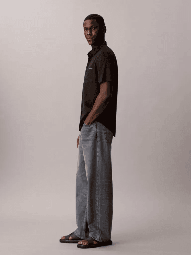 Ανδρικό Λινό Κοντομάνικο Πουκάμισο Μαύρο Calvin Klein LV04RF120G-UB1