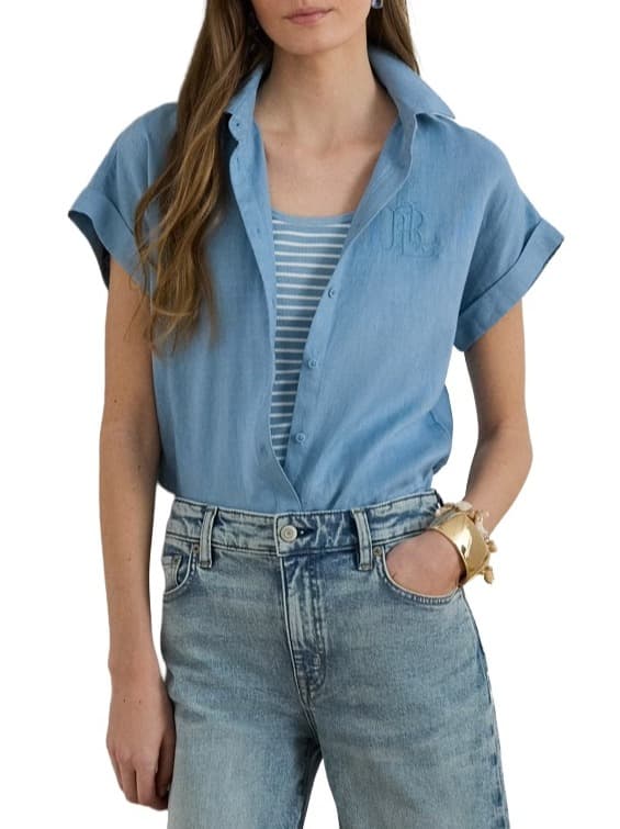 Γυναικείο Λινό Κοντομάνικο Πουκάμισο Μπλε Ralph Lauren 200874259011-Blue