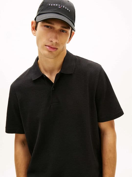 Ανδρικό Waffle Polo Μαύρο Tommy Jeans DM0DM22703-BDS