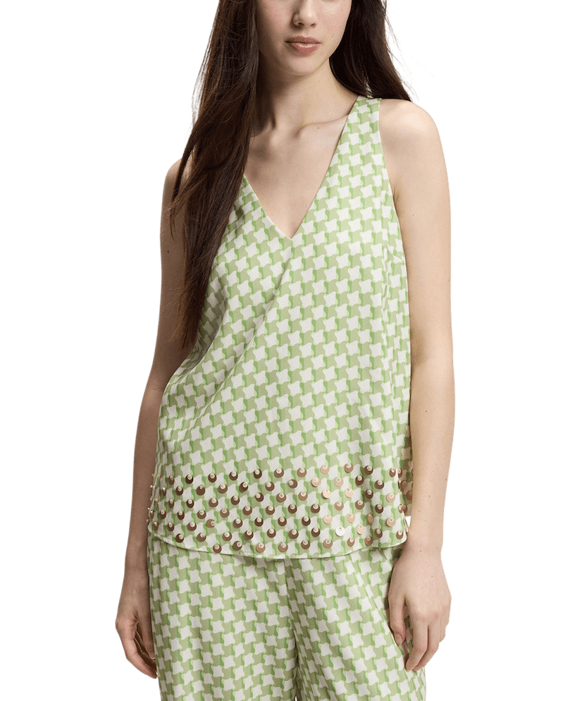 HUGO TOP V-NECK CAMAJE-1 ΕΜΠΡΙΜΕ ΠΡΑΣΙΝΟ-ΕΚΡΟΥ