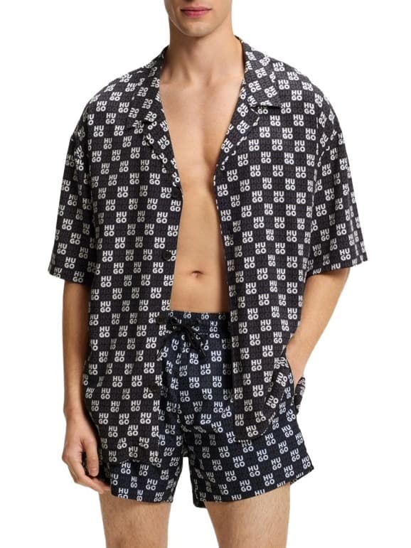 HUGO ΠΟΥΚΑΜΙΣΟ ΚΟΝΤΟΜΑΝΙΚΟ BEACH SHIRT RELAXED LOGO ΠΟΛΥΧΡΩΜΟ
