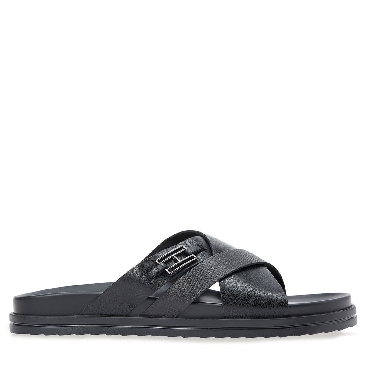 Ανδρικές Δερμάτινες Παντόφλες Μαύρες Tommy Hilfiger FM0FM05753-BDS