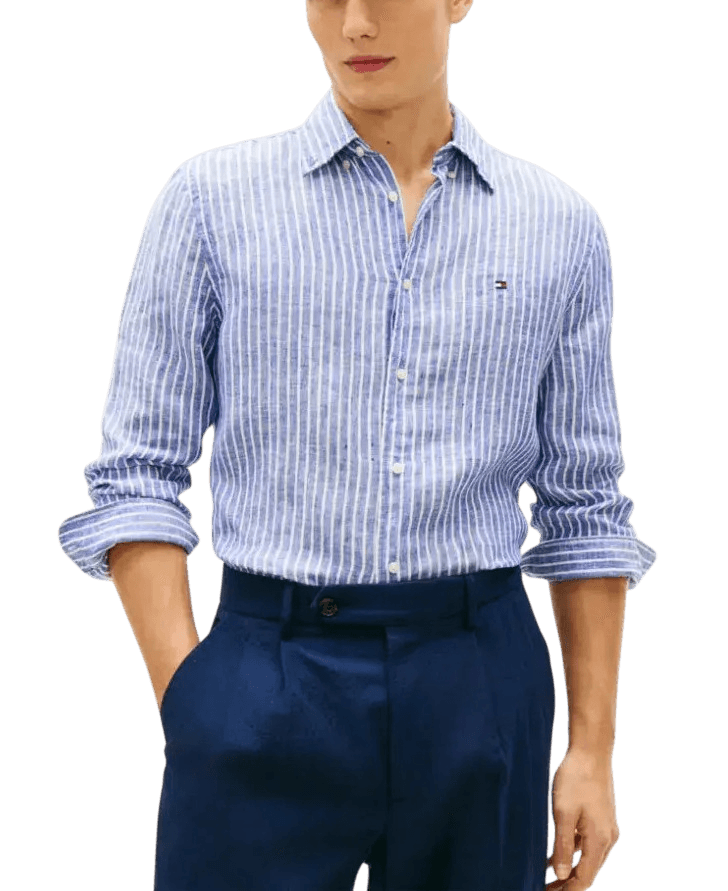 Ανδρικό Λινό Ριγέ Πουκάμισο Γαλάζιο Tommy Hilfiger MW0MW42400-0A4