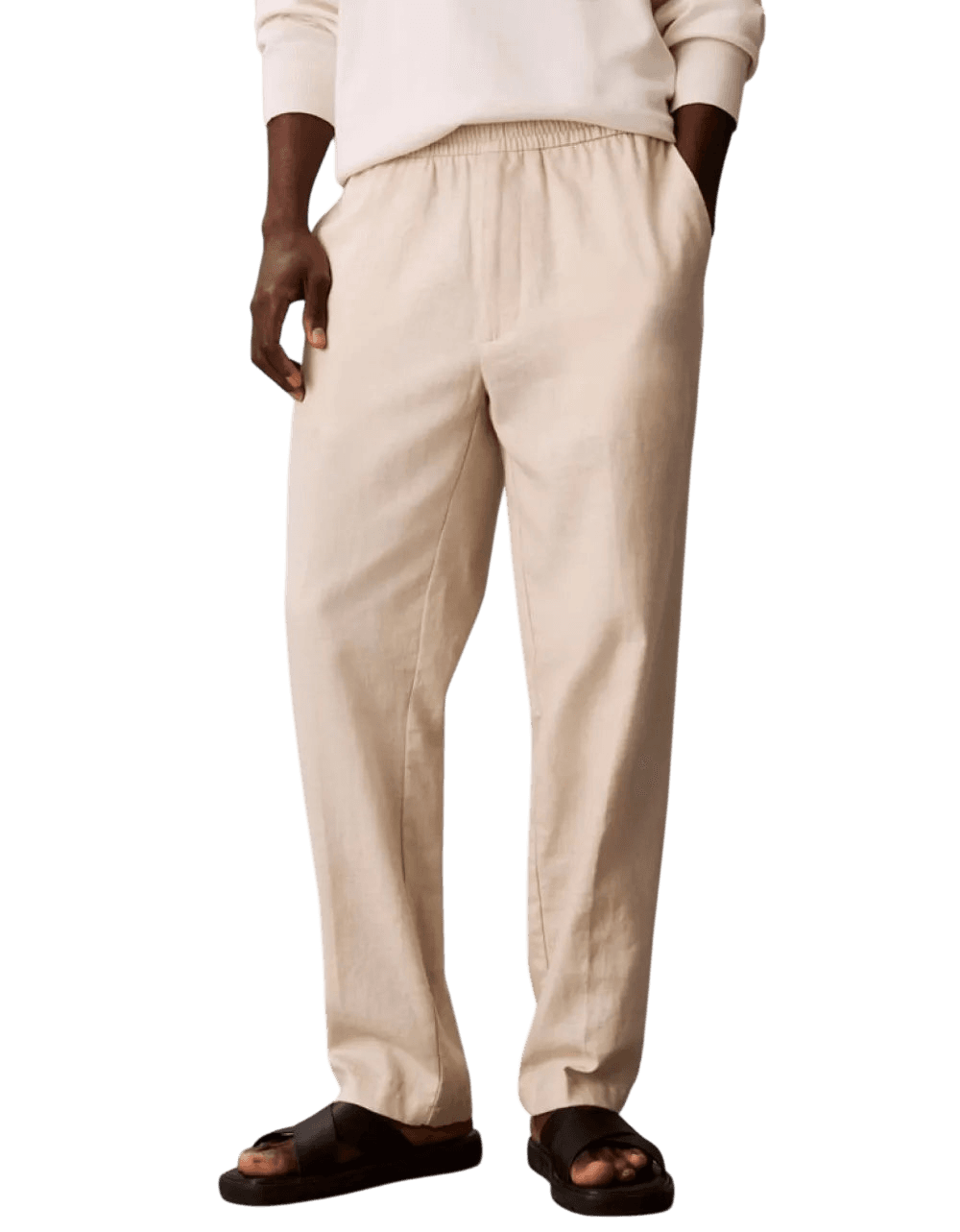 Ανδρικό Λινό Παντελόνι Μπεζ Calvin Klein LV04LF619G-2JX