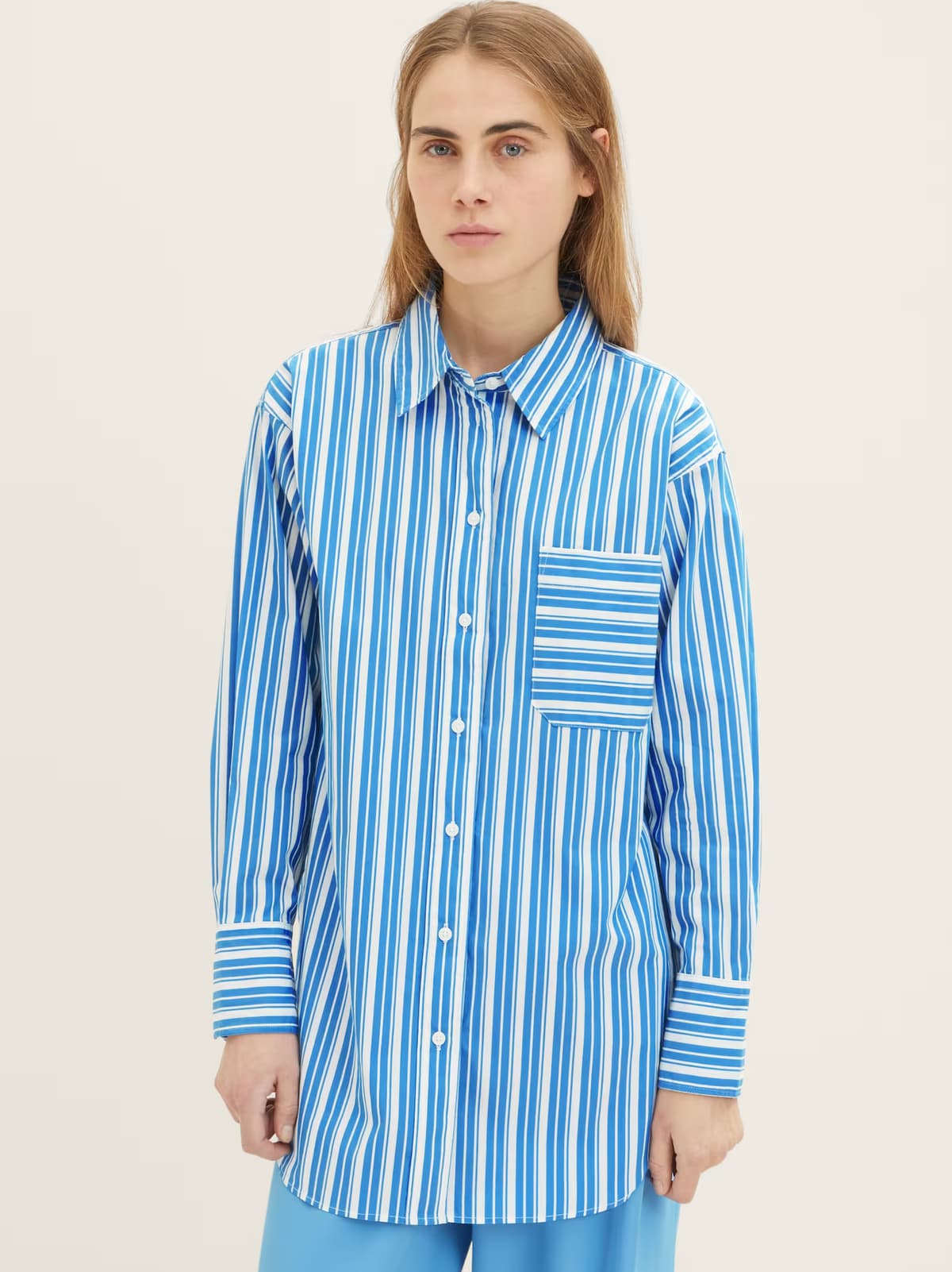 Γυναικείο Ριγέ Πουκάμισο Γαλάζιο Tom Tailor 032792-31189