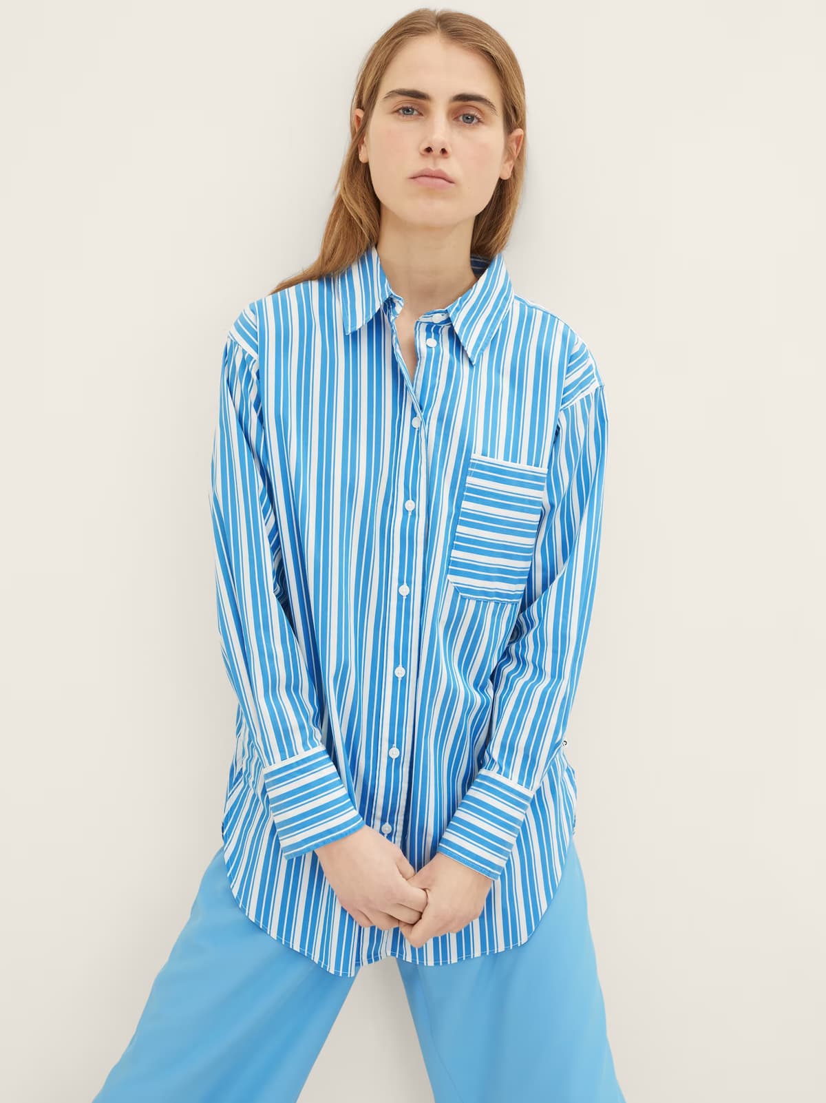 Γυναικείο Ριγέ Πουκάμισο Γαλάζιο Tom Tailor 032792-31189