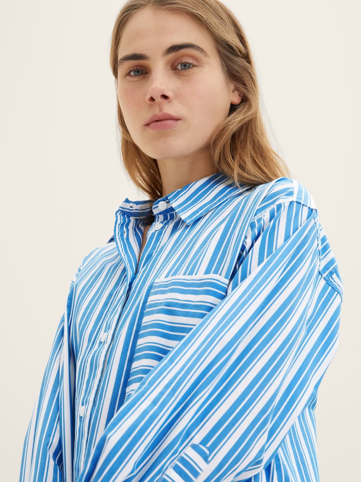 Γυναικείο Ριγέ Πουκάμισο Γαλάζιο Tom Tailor 032792-31189