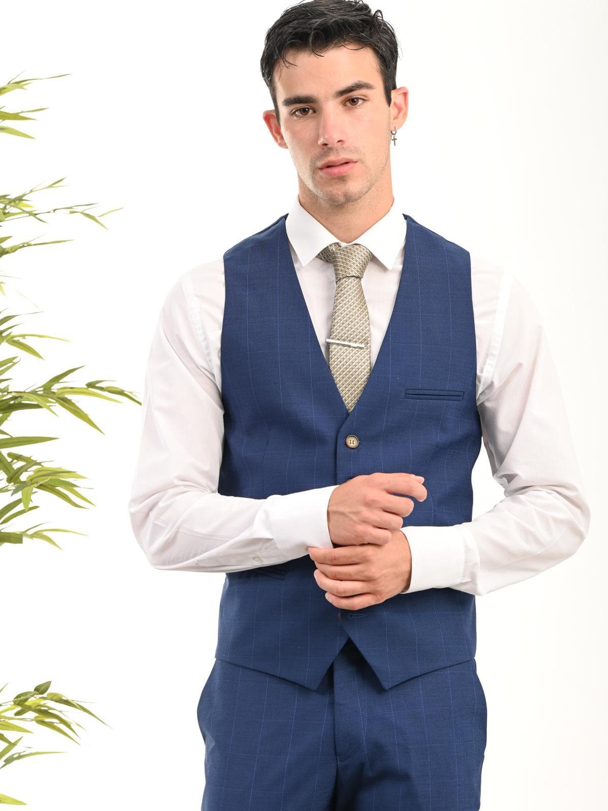 Ανδρικό Καρό Γιλέκο Μπλε Vittorio 10023verde-blue