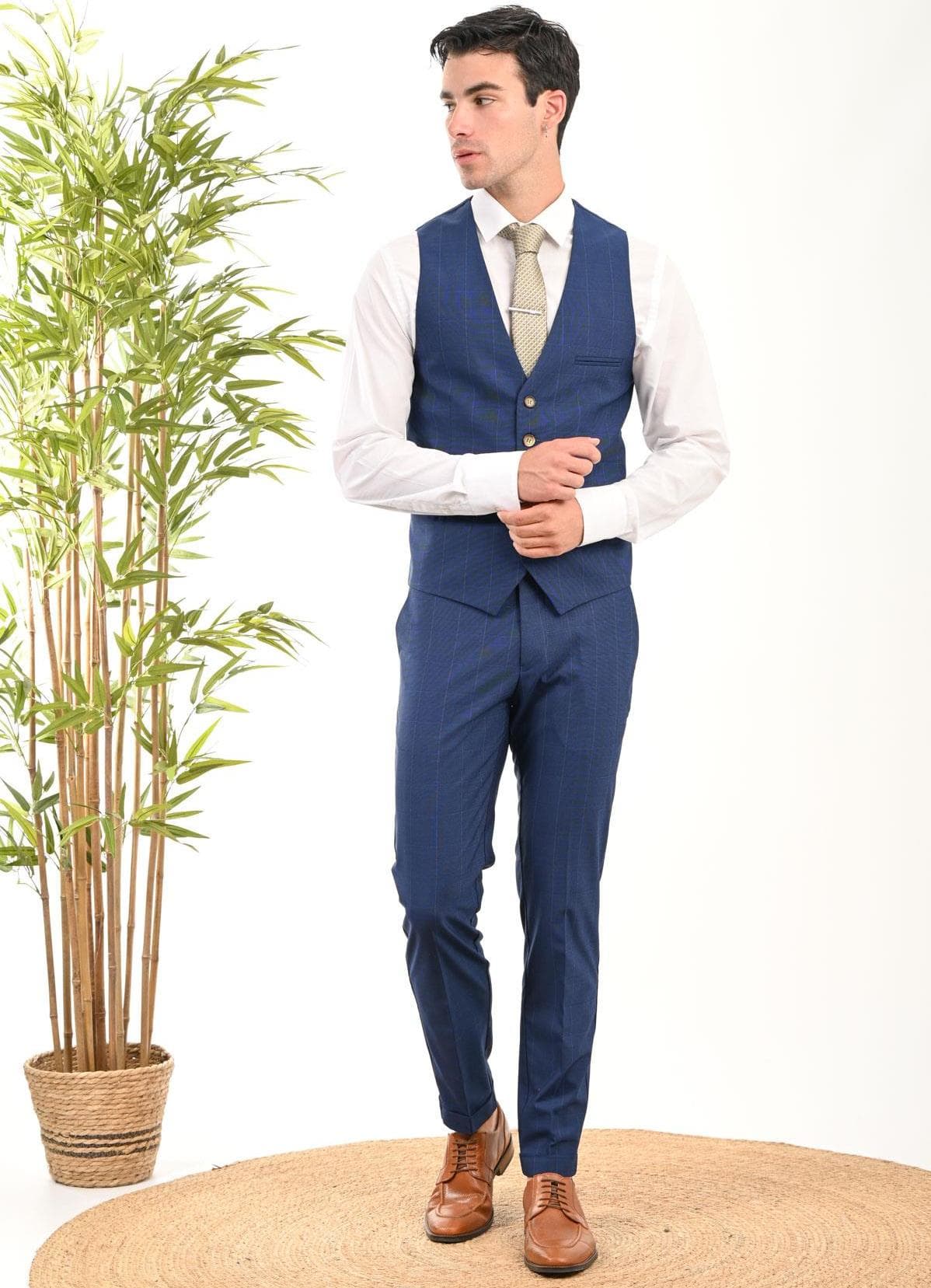 Ανδρικό Καρό Παντελόνι Μπλε Vittorio 50023VERDE-BLUE