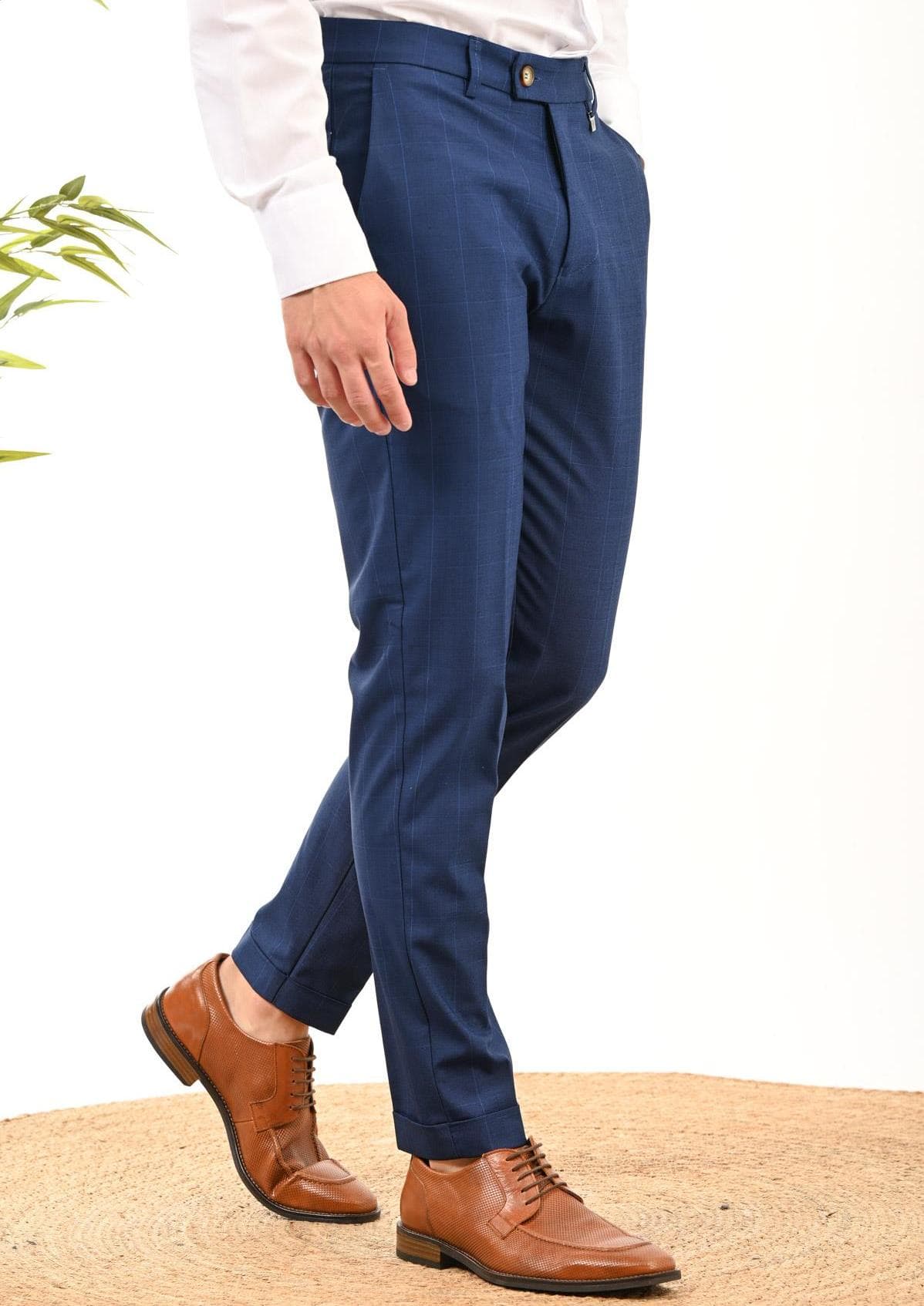 Ανδρικό Καρό Παντελόνι Μπλε Vittorio 50023VERDE-BLUE