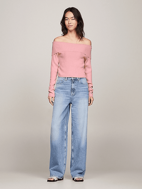 Γυναικείο Off Shoulder Πουλόβερ Ροζ Tommy Jeans DW0DW17501-THA