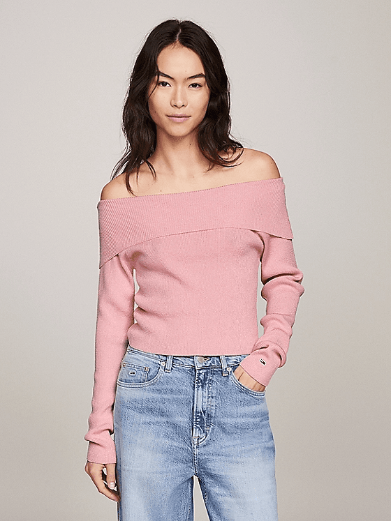 Γυναικείο Off Shoulder Πουλόβερ Ροζ Tommy Jeans DW0DW17501-THA