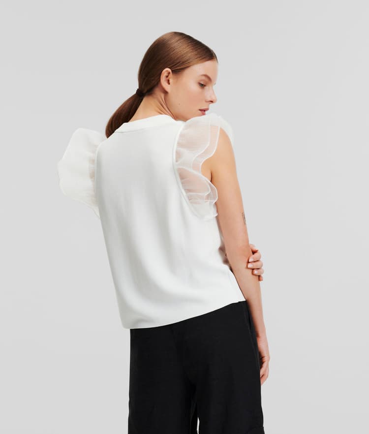 Γυναικείο Puff Sleeve Top Λευκό Karl Lagerfeld 235W2003-100 WHITE