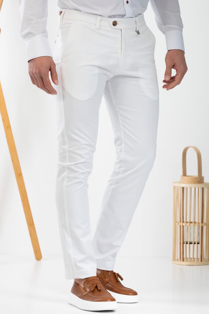 Ανδρικό Παντελόνι Λευκό Vittorio REBBIO-WHITE