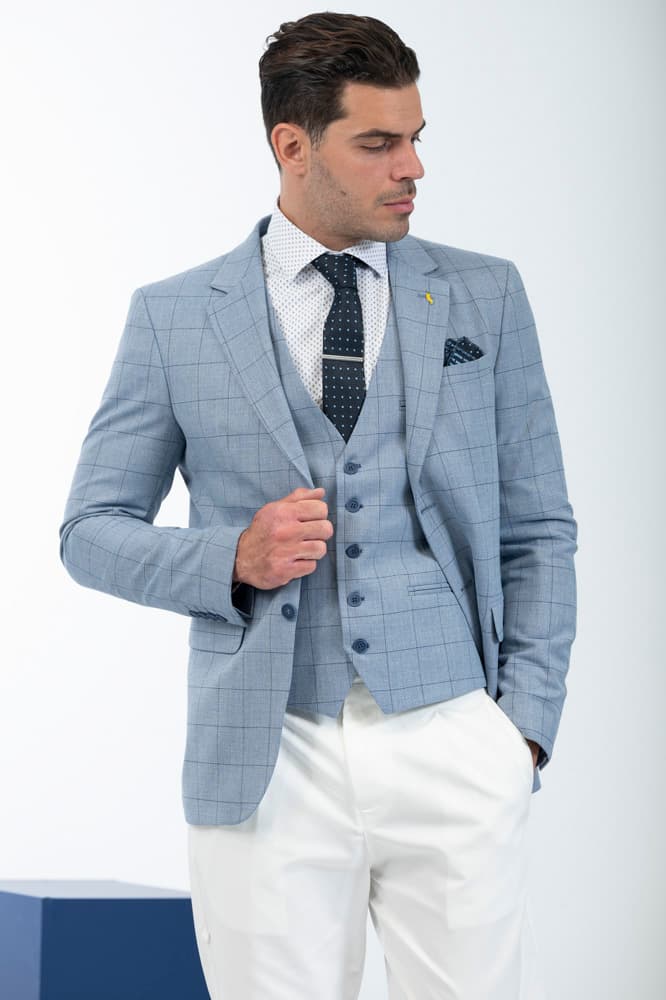 Ανδρικό Καρό Σετ Σακάκι/Γιλέκο Γαλάζιο Vittorio CARBON-BLUE
