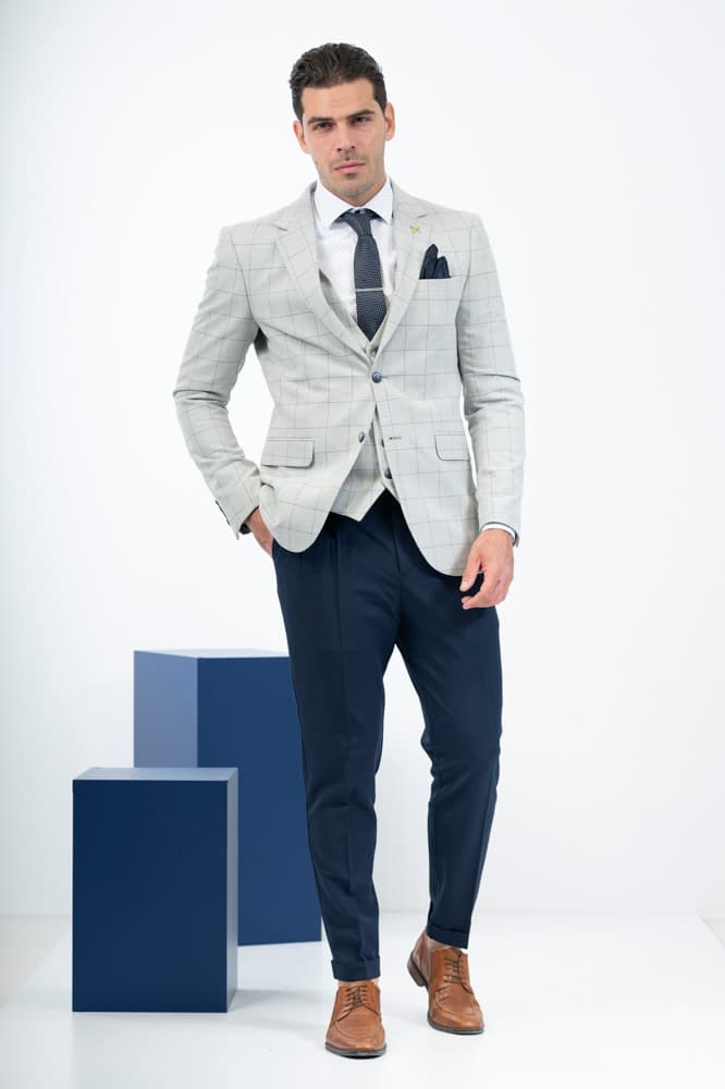 Ανδρικό Καρό Σετ Σακάκι/Γιλέκο Γκρι Vittorio CARBON-GREY