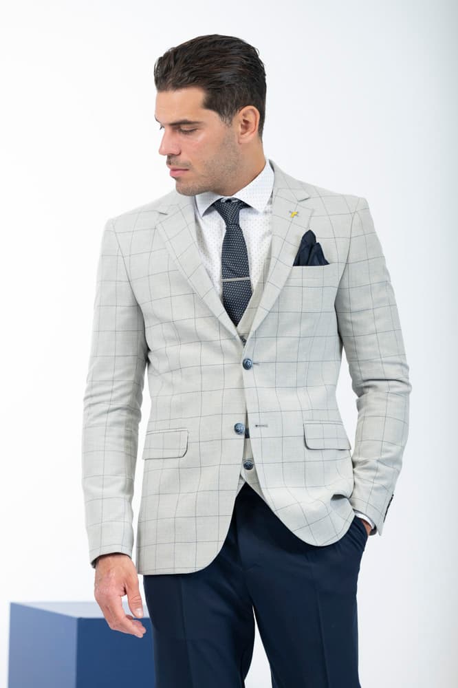 Ανδρικό Καρό Σετ Σακάκι/Γιλέκο Γκρι Vittorio CARBON-GREY