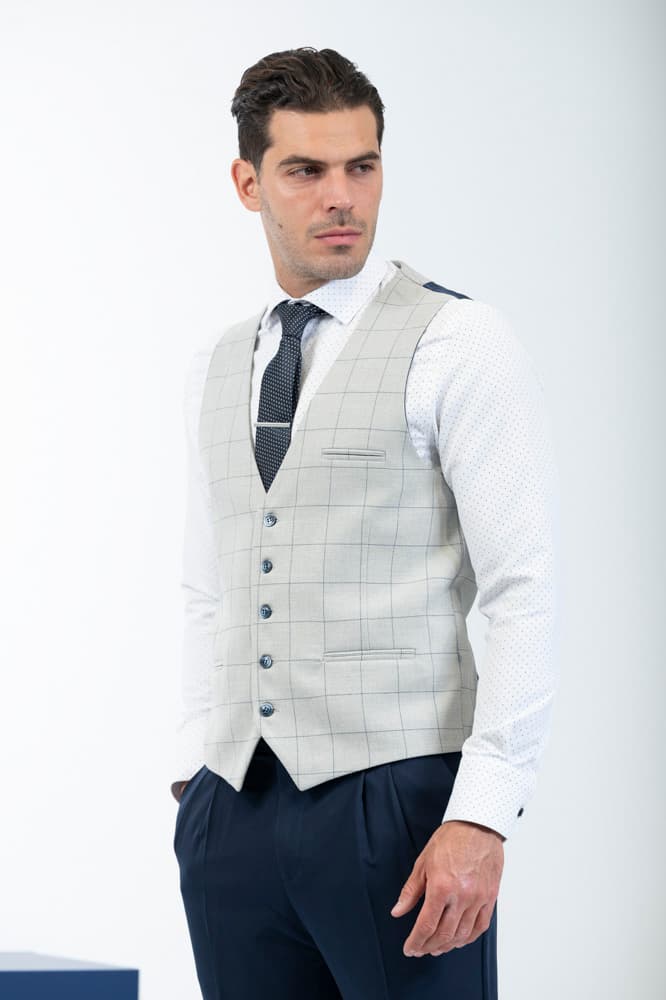 Ανδρικό Καρό Σετ Σακάκι/Γιλέκο Γκρι Vittorio CARBON-GREY