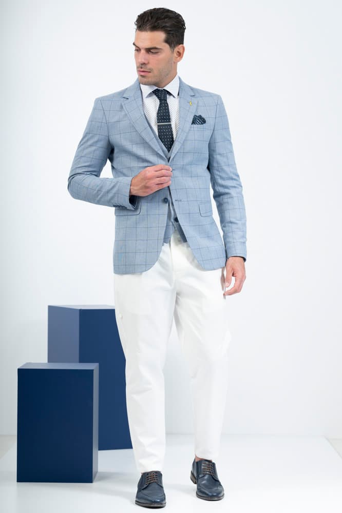 Ανδρικό Καρό Σετ Σακάκι/Γιλέκο Γαλάζιο Vittorio CARBON-BLUE