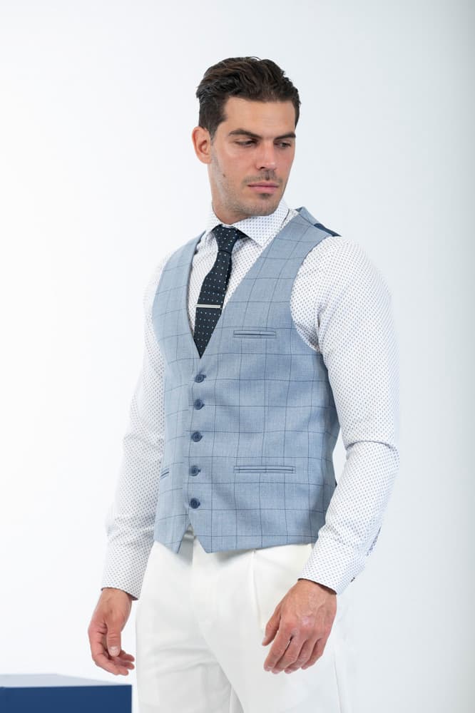Ανδρικό Καρό Σετ Σακάκι/Γιλέκο Γαλάζιο Vittorio CARBON-BLUE