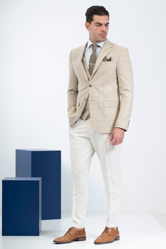Ανδρικό Καρό Σετ Σακάκι/Γιλέκο Μπεζ Vittorio CARBON-BEIGE