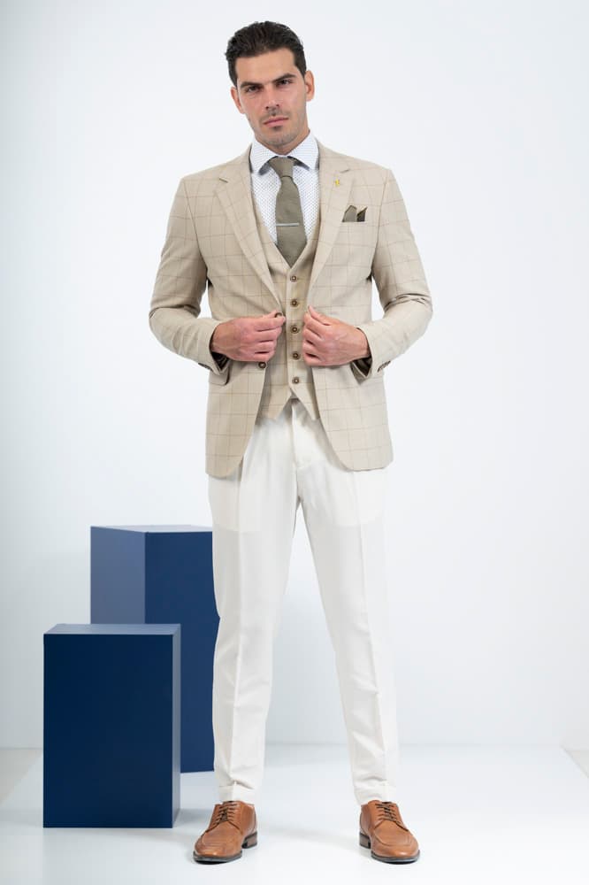 Ανδρικό Καρό Σετ Σακάκι/Γιλέκο Μπεζ Vittorio CARBON-BEIGE