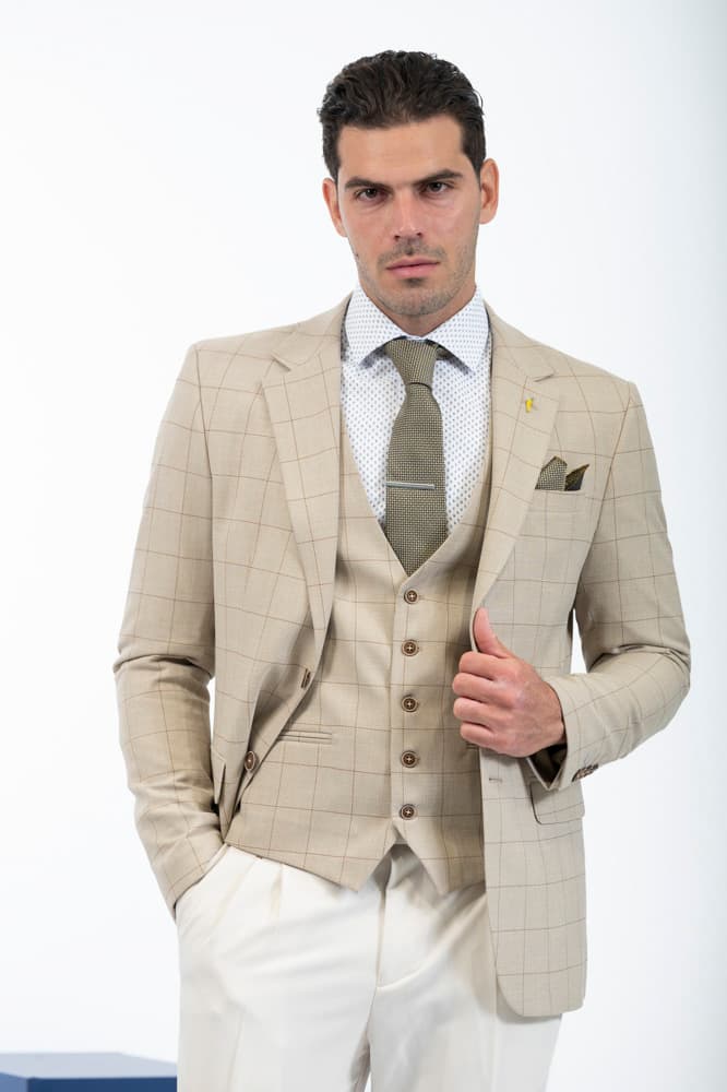 Ανδρικό Καρό Σετ Σακάκι/Γιλέκο Μπεζ Vittorio CARBON-BEIGE
