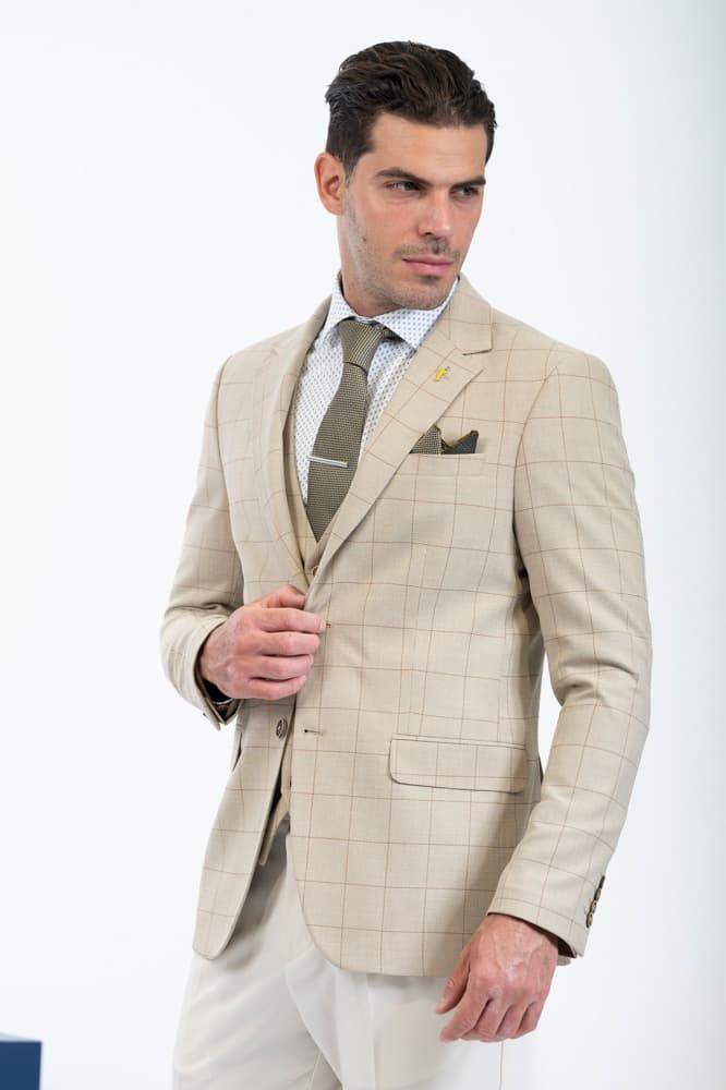 Ανδρικό Καρό Σετ Σακάκι/Γιλέκο Μπεζ Vittorio CARBON-BEIGE