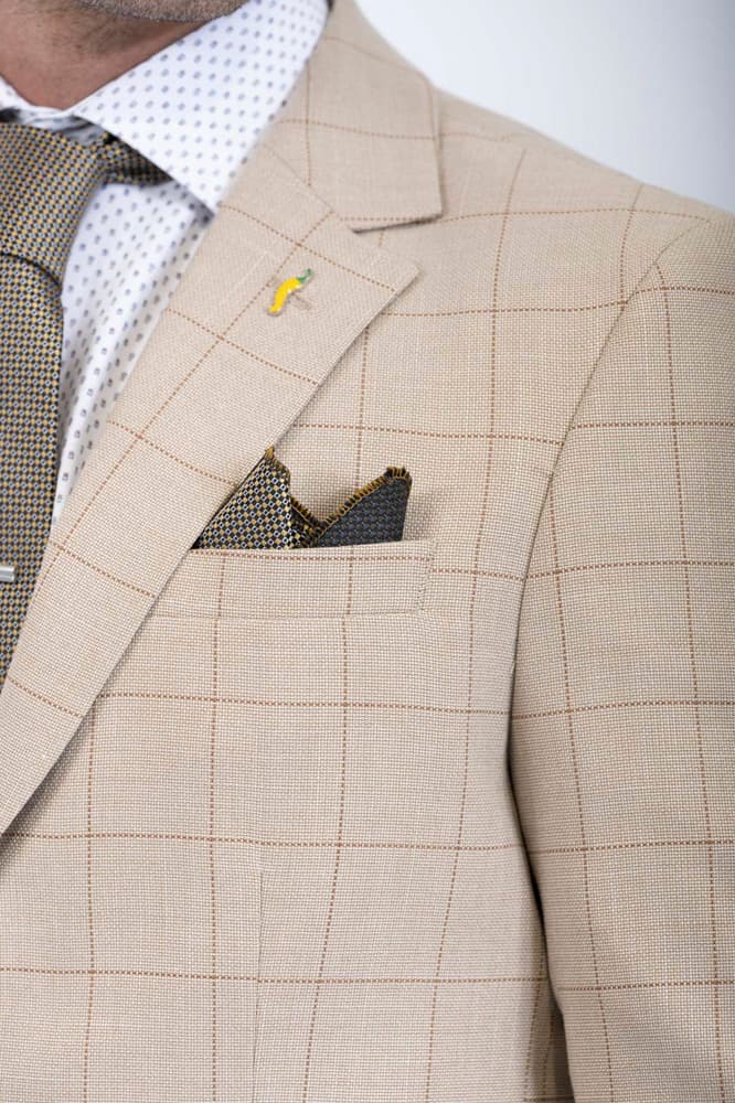 Ανδρικό Καρό Σετ Σακάκι/Γιλέκο Μπεζ Vittorio CARBON-BEIGE