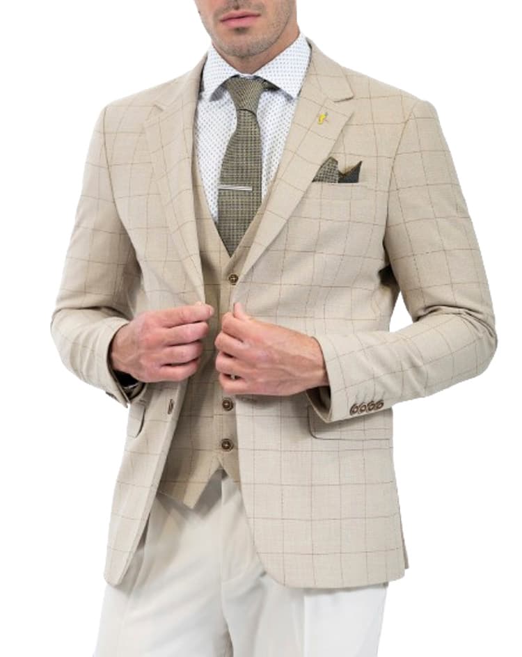 Ανδρικό Καρό Σετ Σακάκι/Γιλέκο Μπεζ Vittorio CARBON-BEIGE