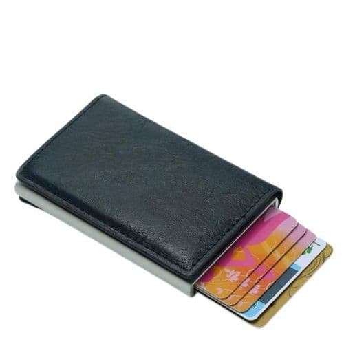 Μαύρο Πορτοφόλι Δερμάτινο RFID Card Holder OSSO Με θήκη Αλουμινίου Slide