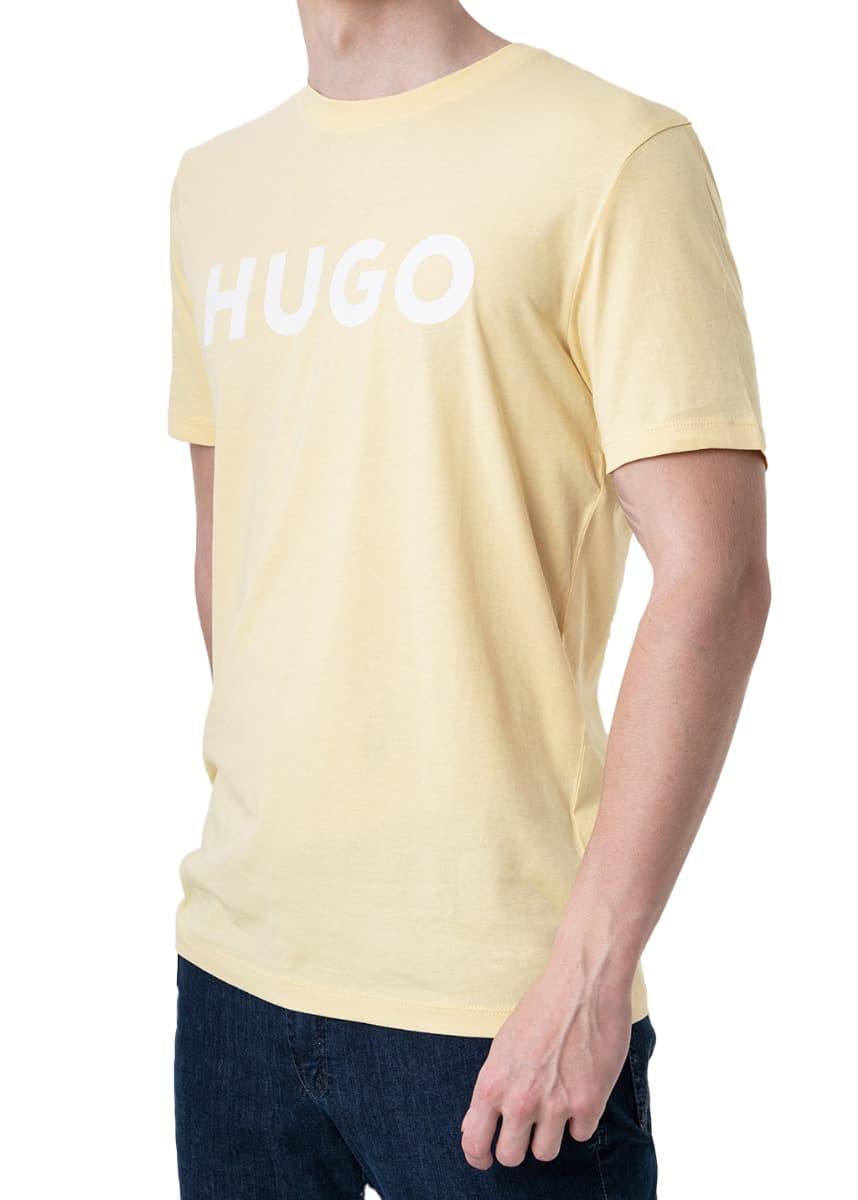 ΑΝΔΡΙΚΟ T-SHIRT HUGO DULIVIO ΚΟΝΤΟΜΑΝΙΚΟ ΜΕ ΤΥΠΩΜΑ ΚΙΤΡΙΝΟ