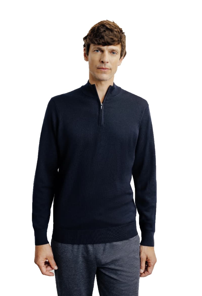 ΑΝΔΡΙΚΟ ΠΛΕΚΤΟ ΠΟΥΛΟΒΕΡ IZAC COL DEMI ZIP BRET NOS ΚΑΝΟΝΙΚΗ ΓΡΑΜΜΗ ΜΠΛΕ