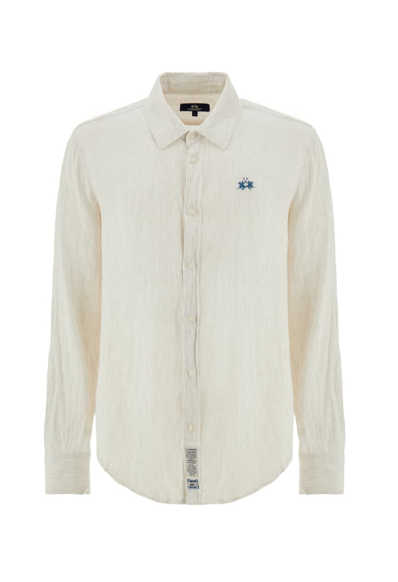 ΑΝΔΡΙΚΟ ΠΟΥΚΑΜΙΣΟ LA MARTINA ΛΙΝΟ ΜΑΚΡΥΜΑΝΙΚΟ ΛΕΥΚΟ/ΓΚΡΙ