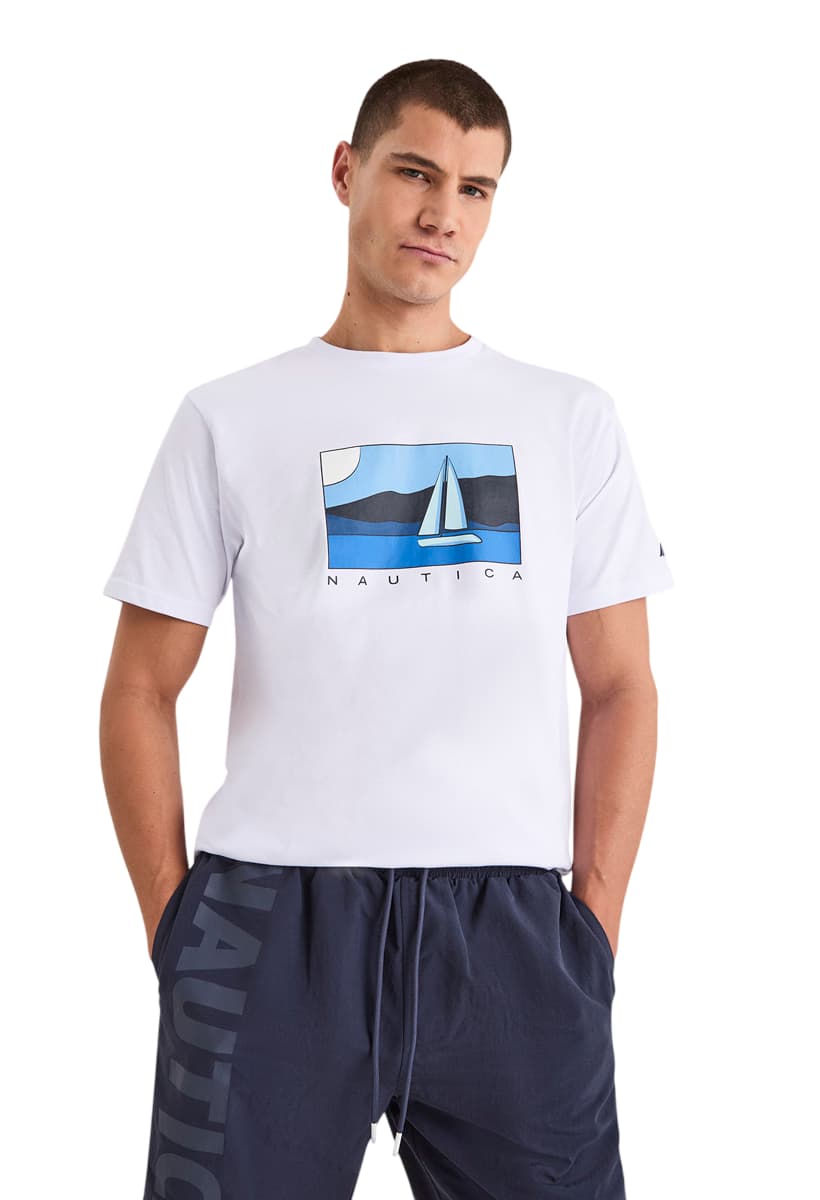ΑΝΔΡΙΚΟ T-SHIRT NAUTICA ΚΟΝΤΟΜΑΝΙΚΟ ΜΕ ΤΥΠΩΜΑ ΛΕΥΚΟ